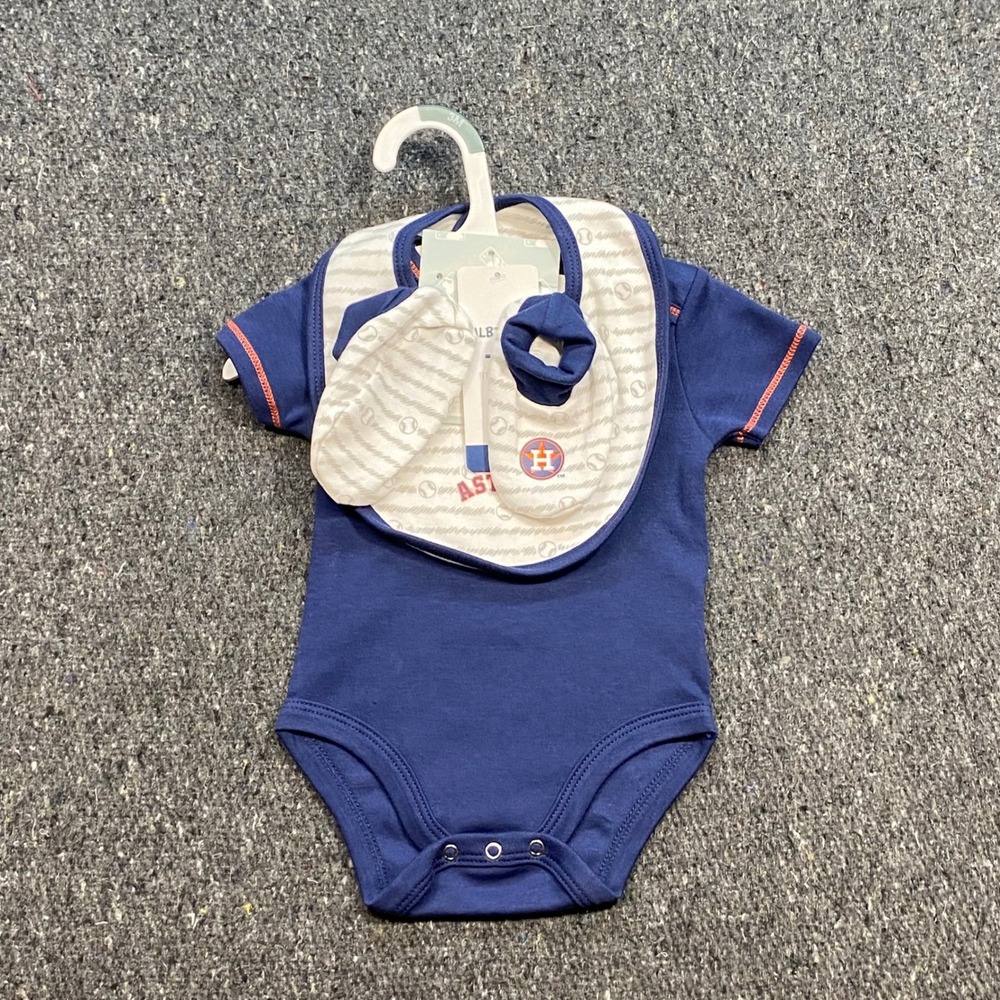 MLB Houston Astros Bodysuit Bib Bootie Set NB Baby Navy Sporty Baseball Fan Gift